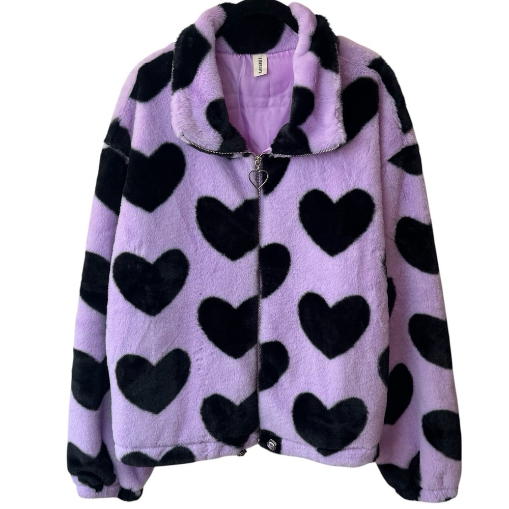 NEW I Believe Purple Heart Fuzzy Bomber Jacket Feminine Cozy Special Occasion 1X - Picture 2 of 11
